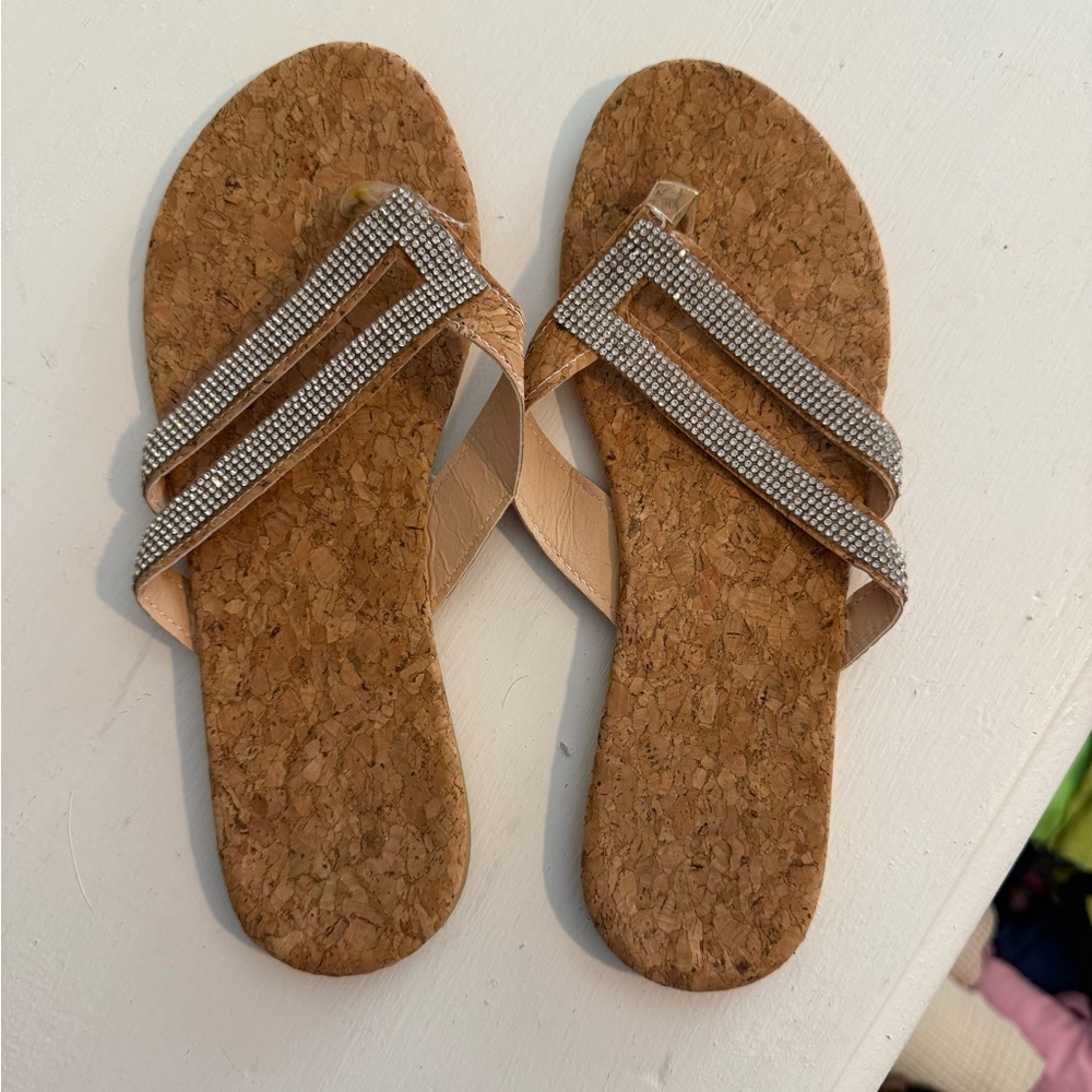 Cork Sandals with Rhinestone Straps